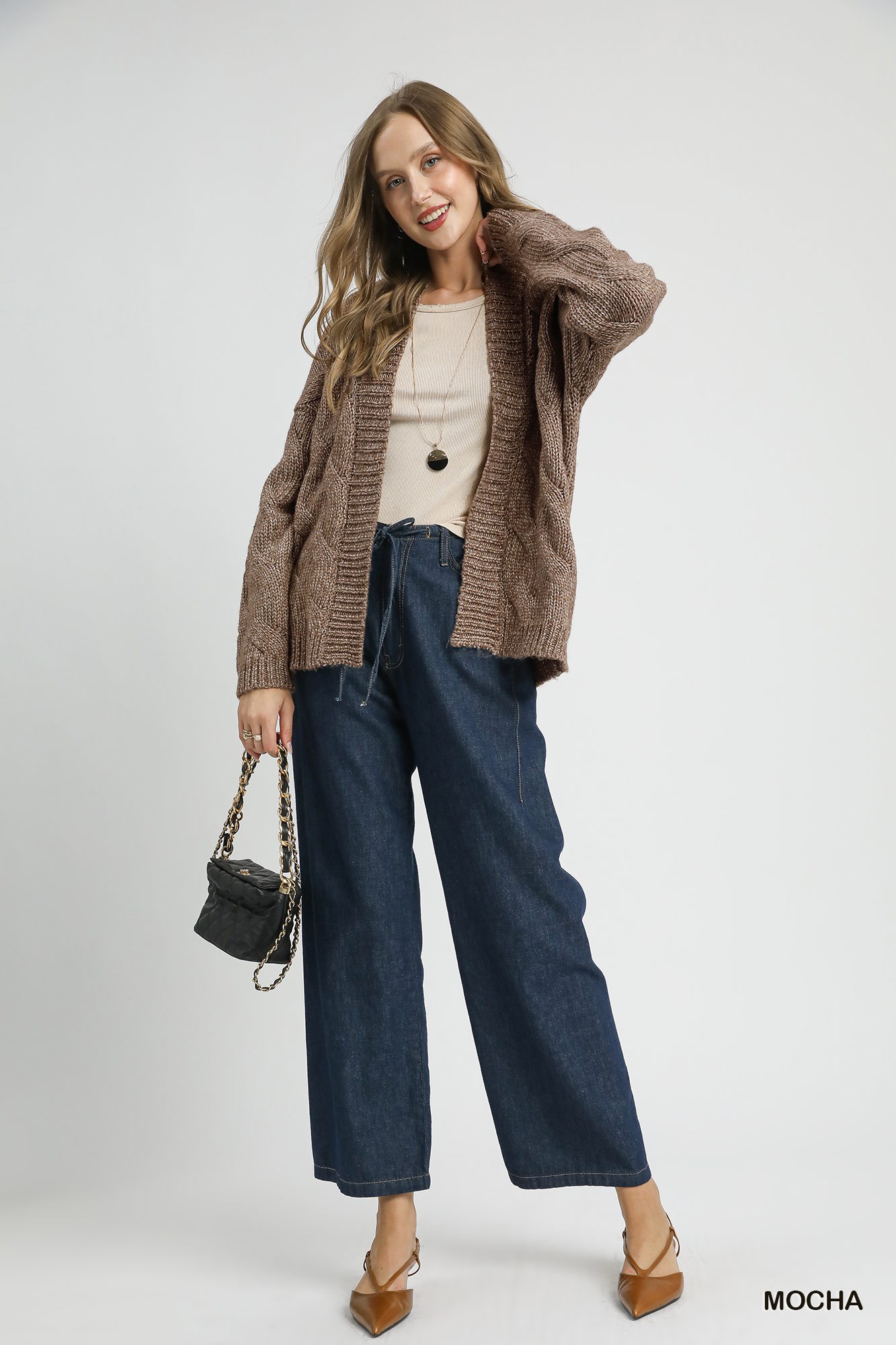 Chunky Cable Knit Open Front Cardigan, image 5