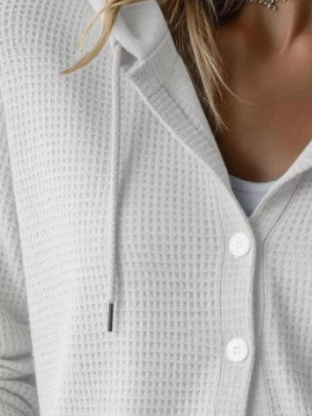Waffle Knit Button-Down Hooded Cardigan, image 10
