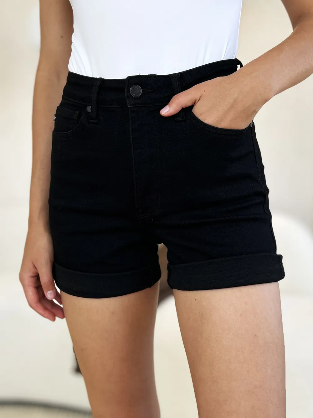 Full Size High Waist Tummy Control Cuffed Denim Shorts, image 13