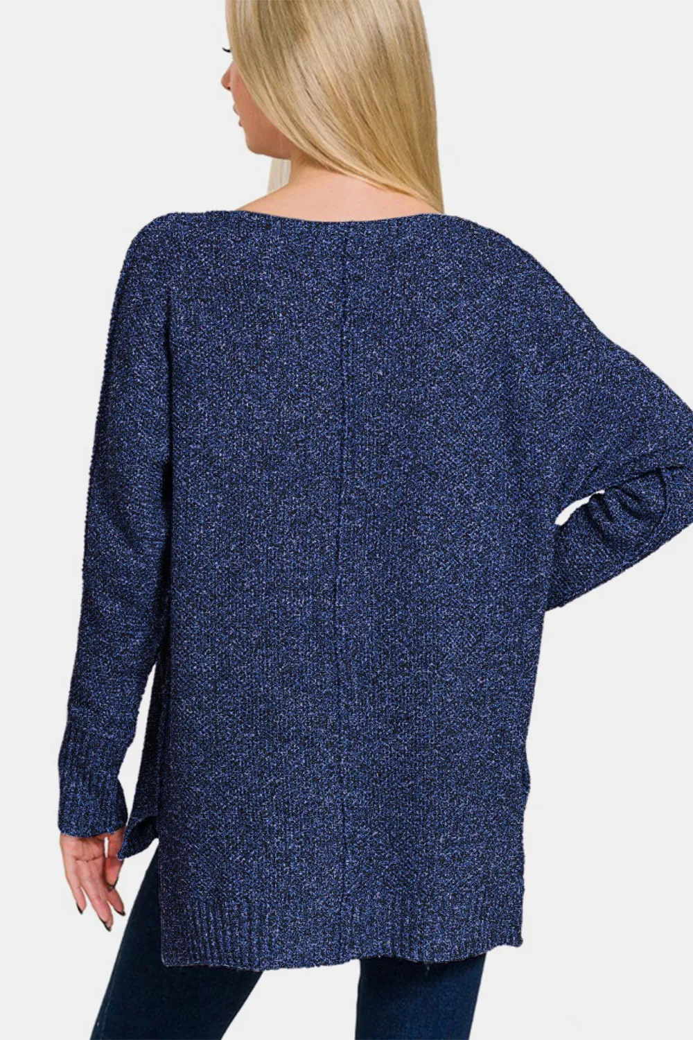 High-Low Center Seam V-Neck Sweater, image 3