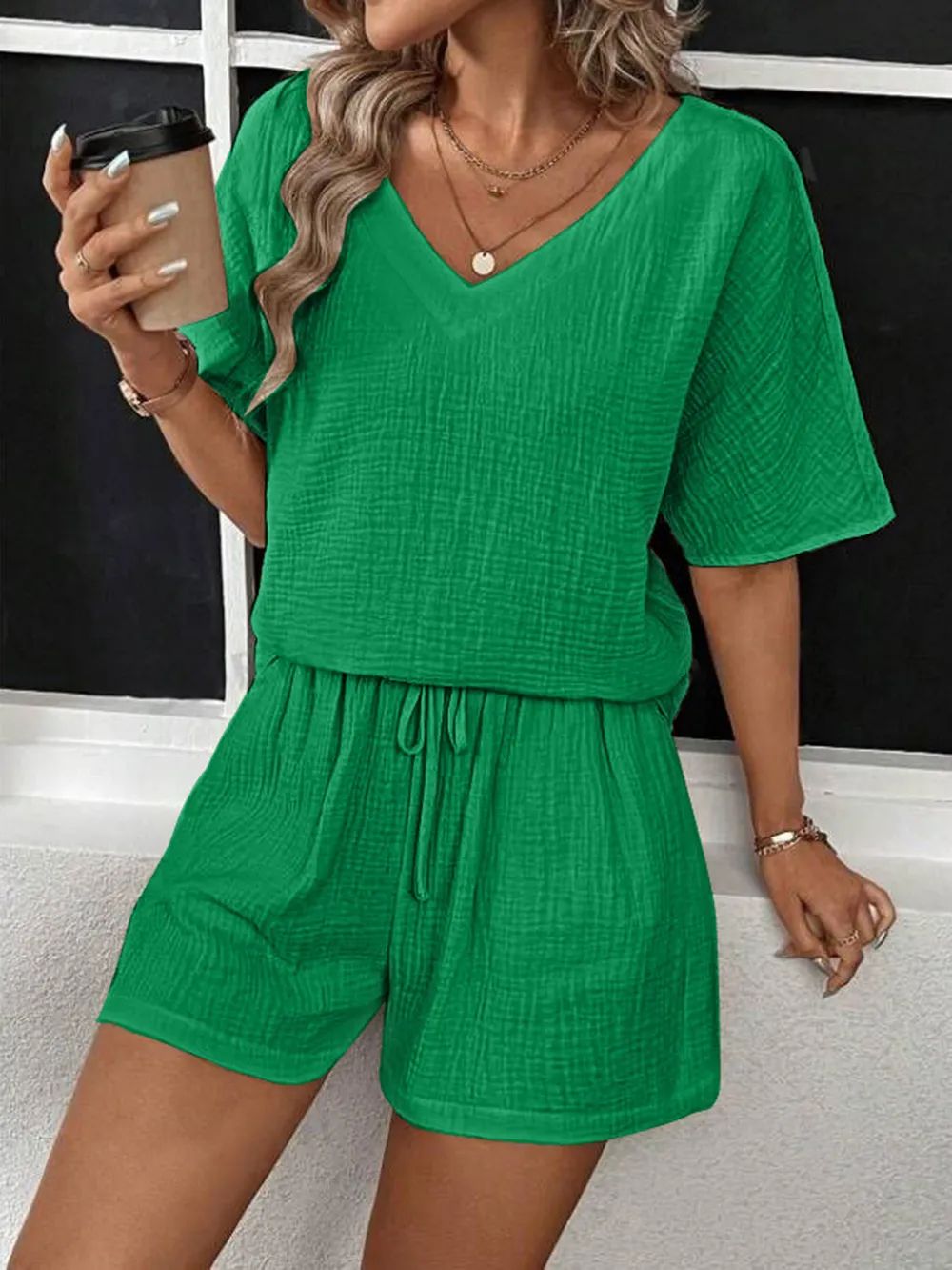 V-Neck Half Sleeve Top and Shorts Set, image 14