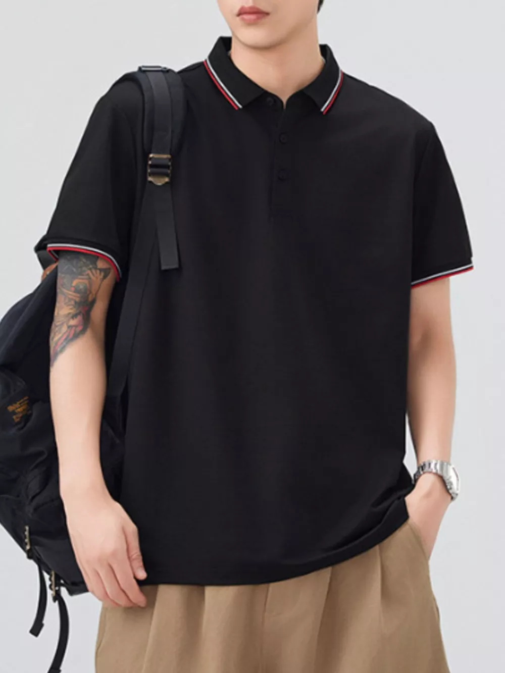 Men's Plus Size Button Detail Short Sleeve Polo, image 4