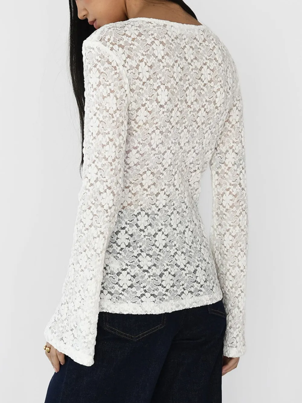 Lace V-Neck Flare Sleeve T-Shirt, image 7