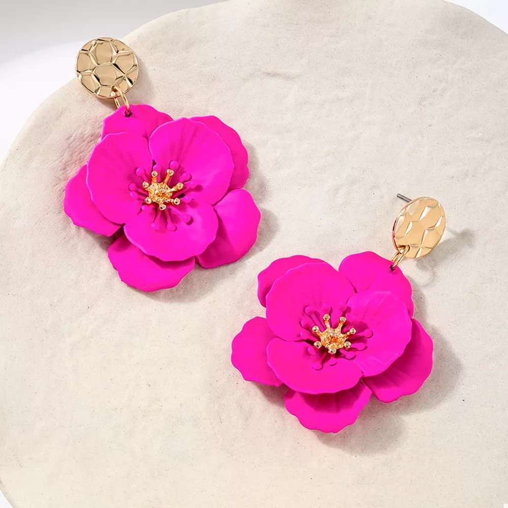 Floral Statement Drop Earrings with Gold Accent, image 3