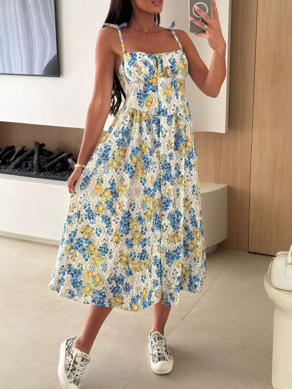 Printed Tie-Strap Midi Dress, image 17