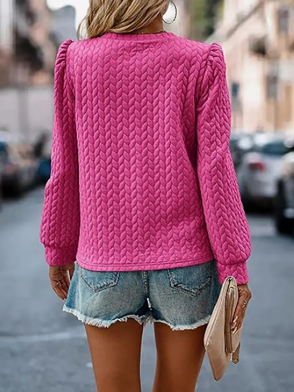 Textured Round Neck Long Sleeve Sweatshirt, image 18