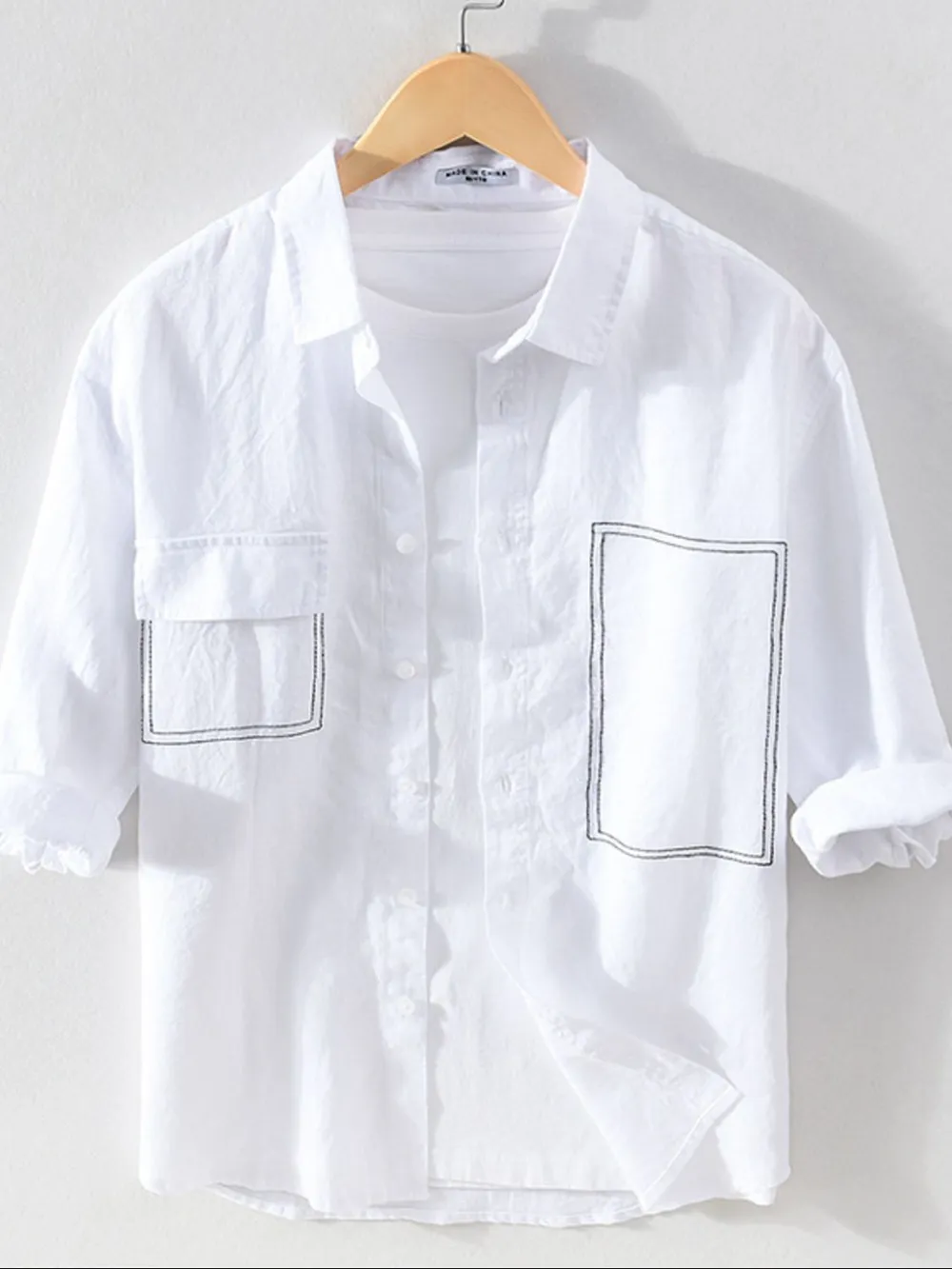 Men's Plus Size Button Up Pocketed Shirt, image 3