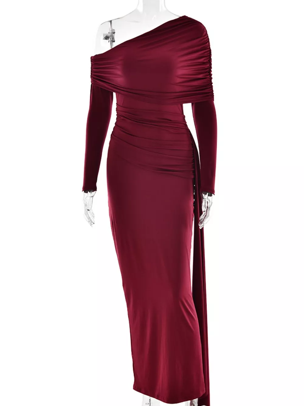 One-Shoulder Ruched Maxi Dress, image 8