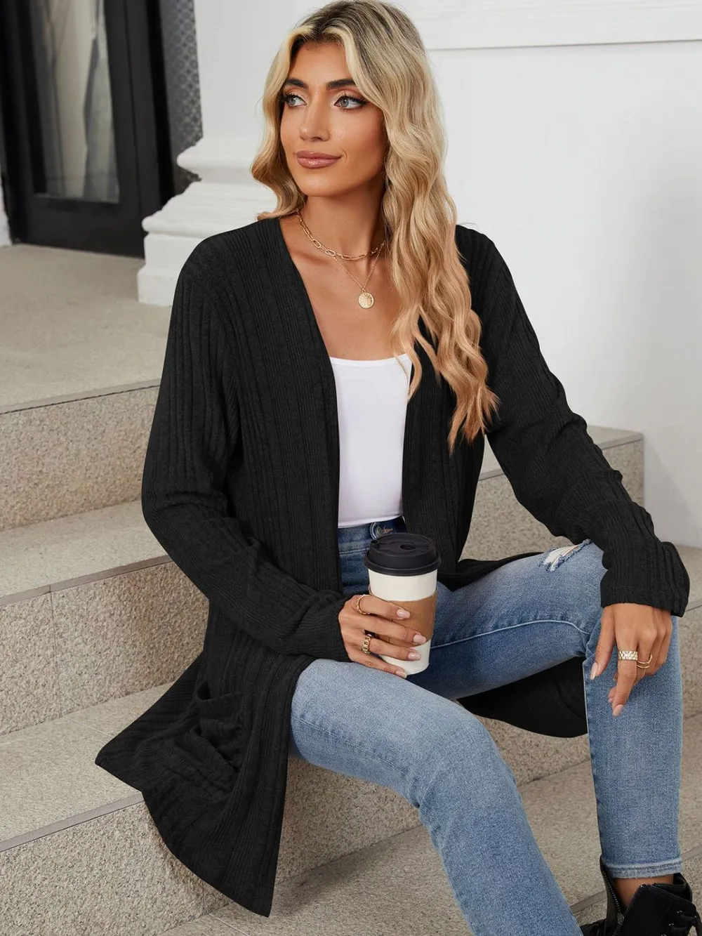 Pocketed Open Front Long Sleeve Cardigan, image 26