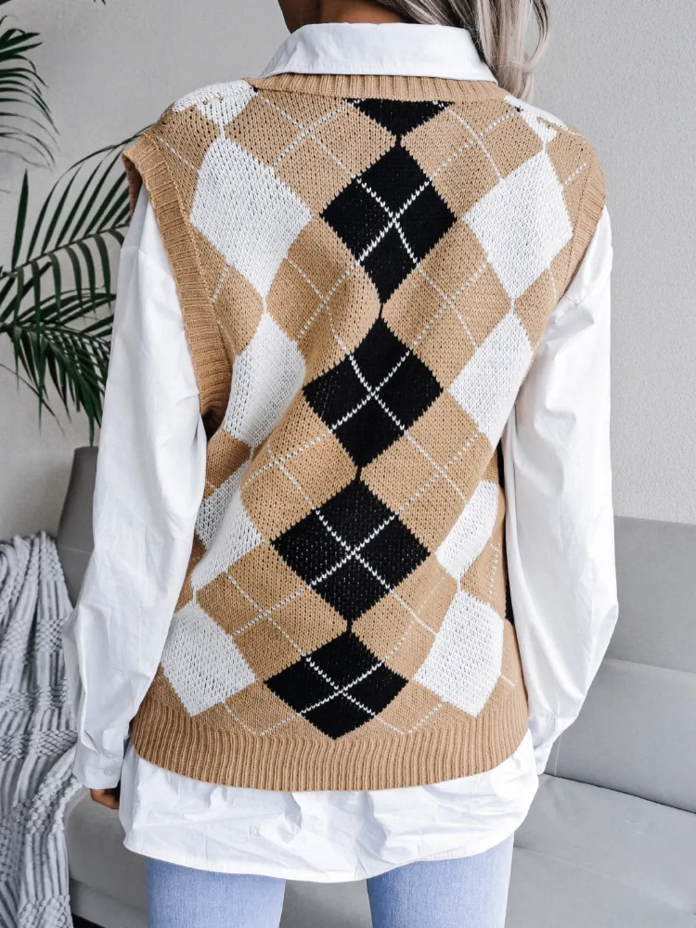 Plaid V-Neck Sweater Vest, image 4