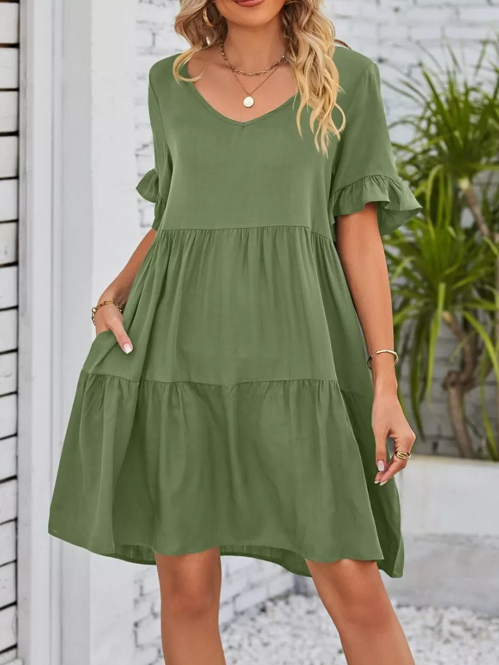 Ruffled Sleeve Tiered Mini Dress, image 29