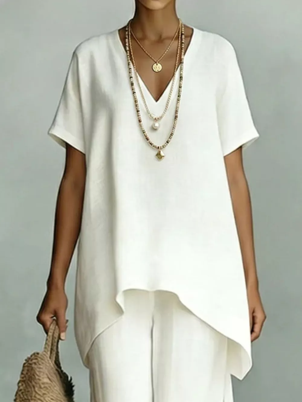 Full Size V-Neck Top and Wide-Leg Pants Set Plus Size, image 2