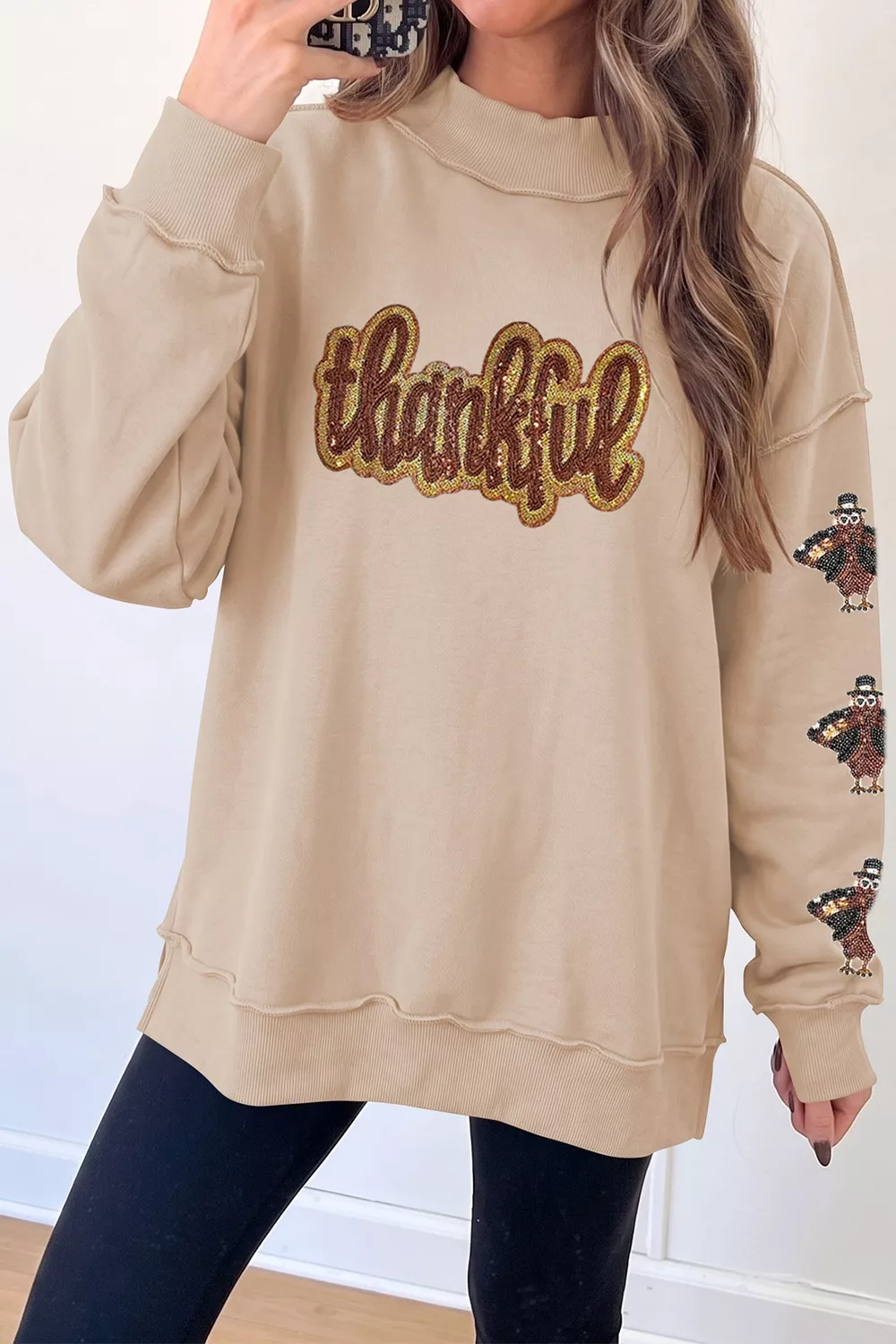 Thankful Sequin Mock Neck Sweatshirt, image 2