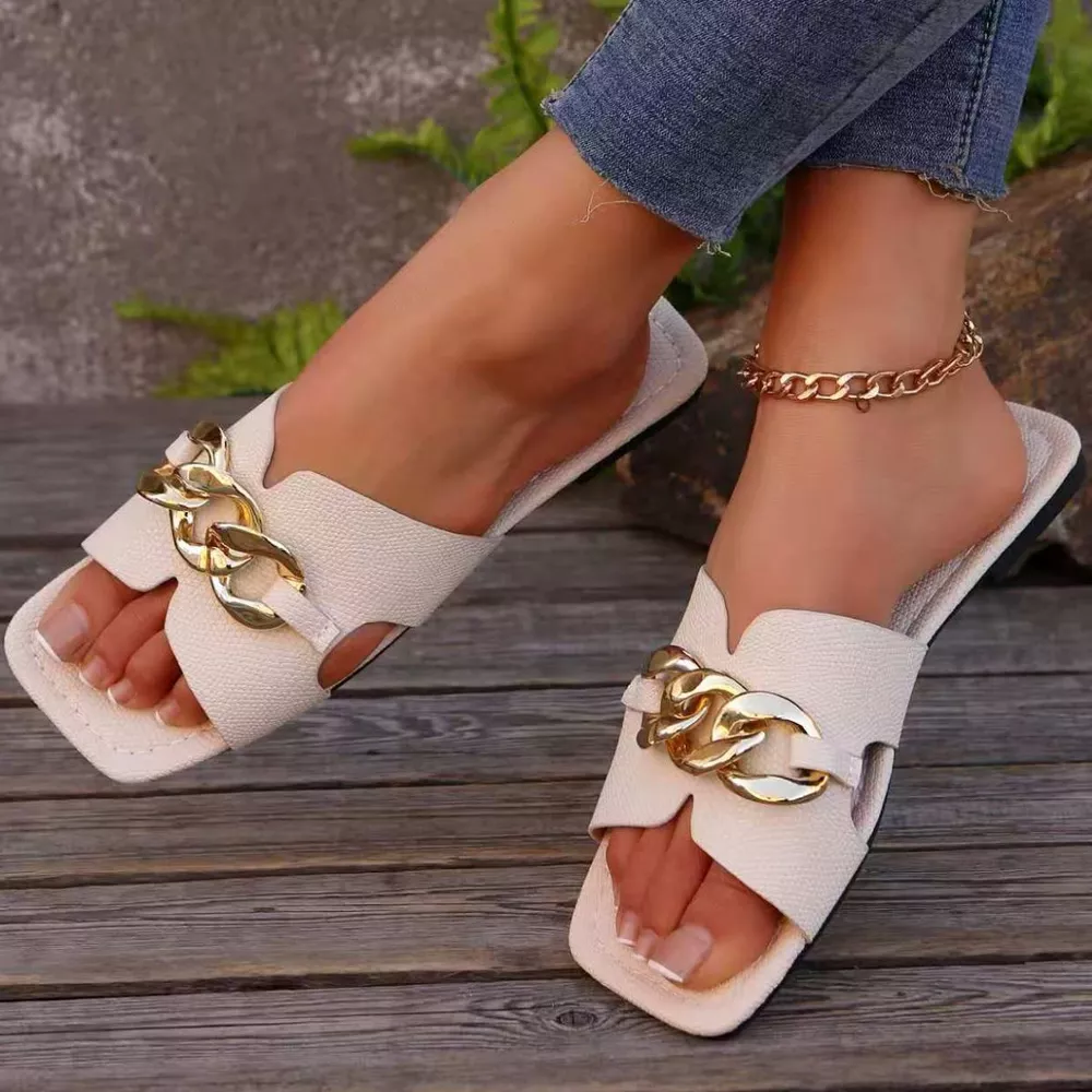 Chain Embellished Slide Sandals, image 4
