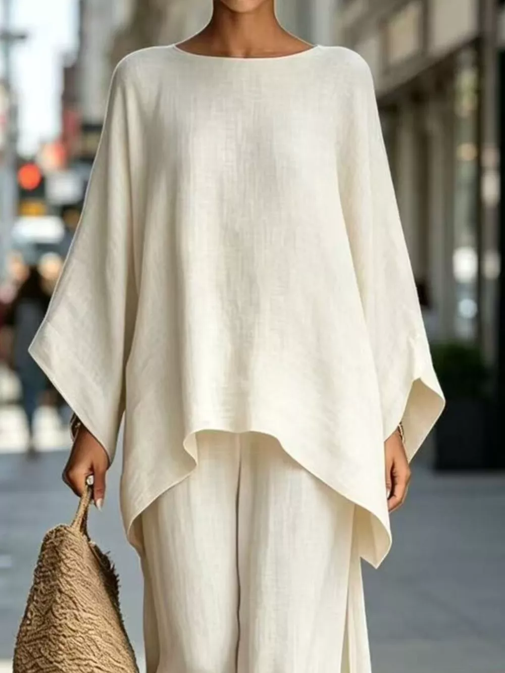 Full Size Batwing Sleeve Top and Wide-Leg Pants Set Plus Size, image 2