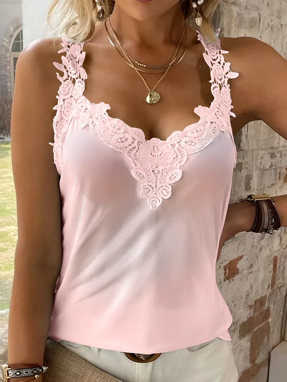 Full Size Lace Detail V-Neck Tank, image 9
