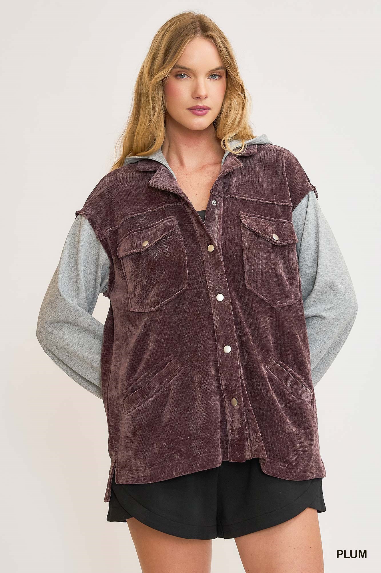 Contrast Hooded Chenille Jacket