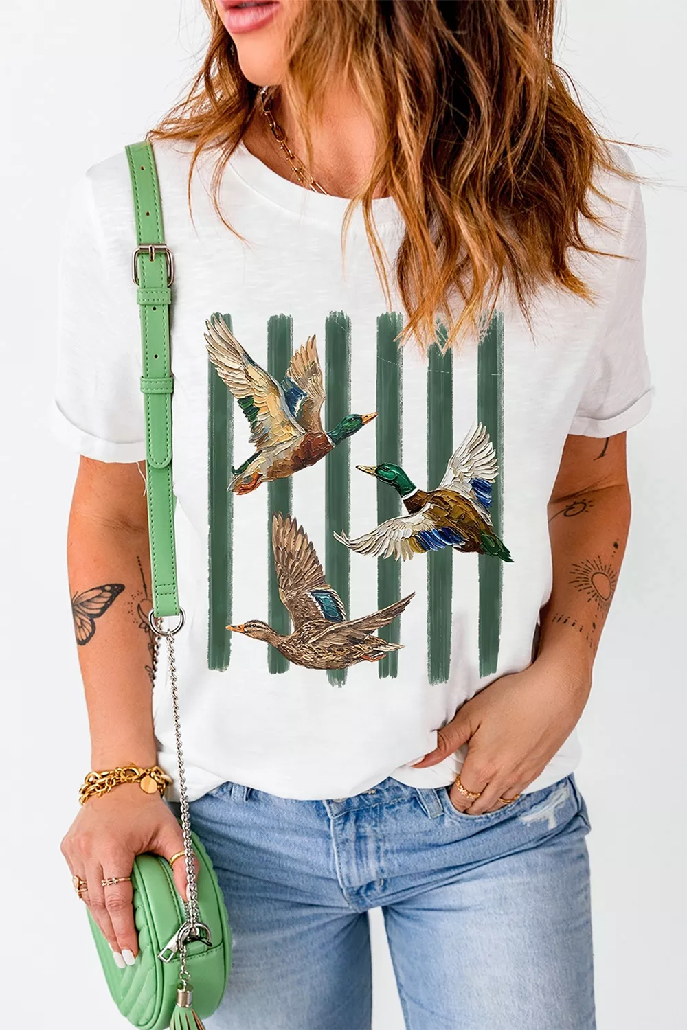 Western Mallard Stripes Graphic Round Neck Casual Tee, image 3