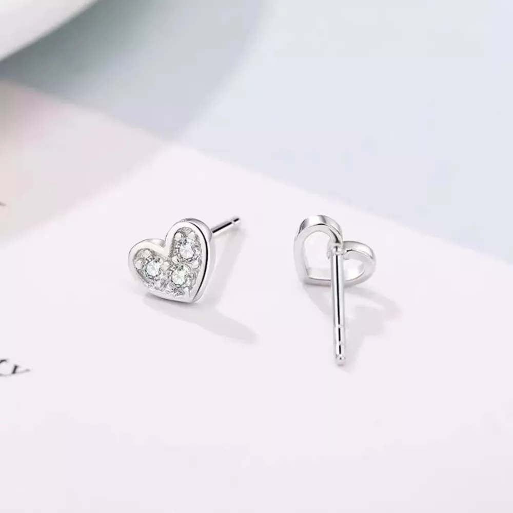 925 Sterling Silver Heart Stud Earrings, image 5