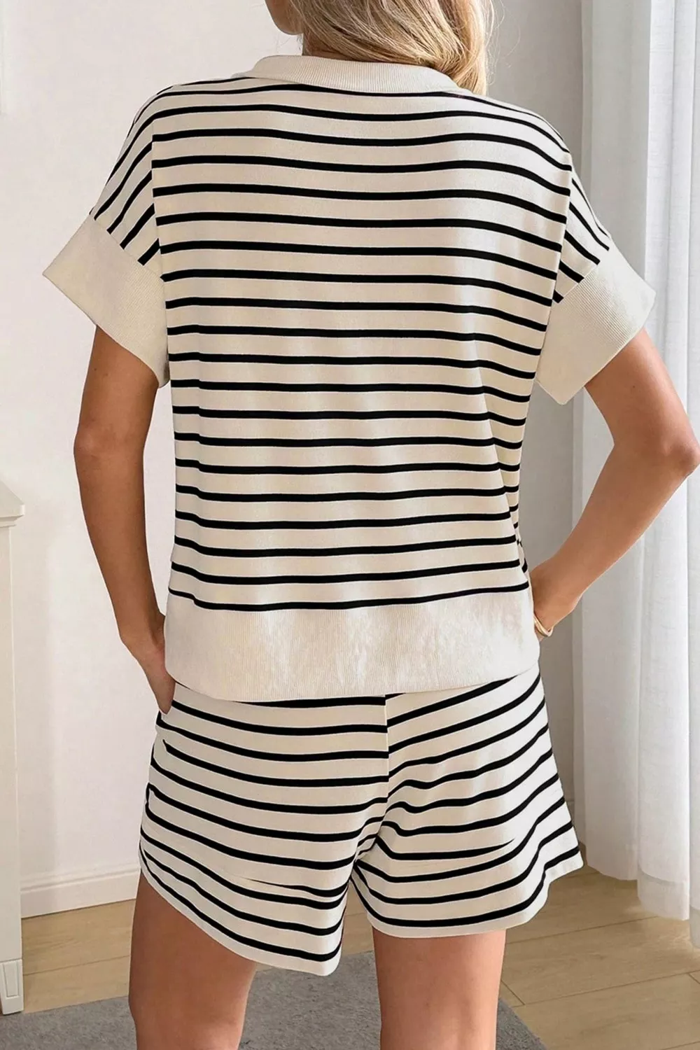 Striped Half Zip Top & Shorts Set, image 3