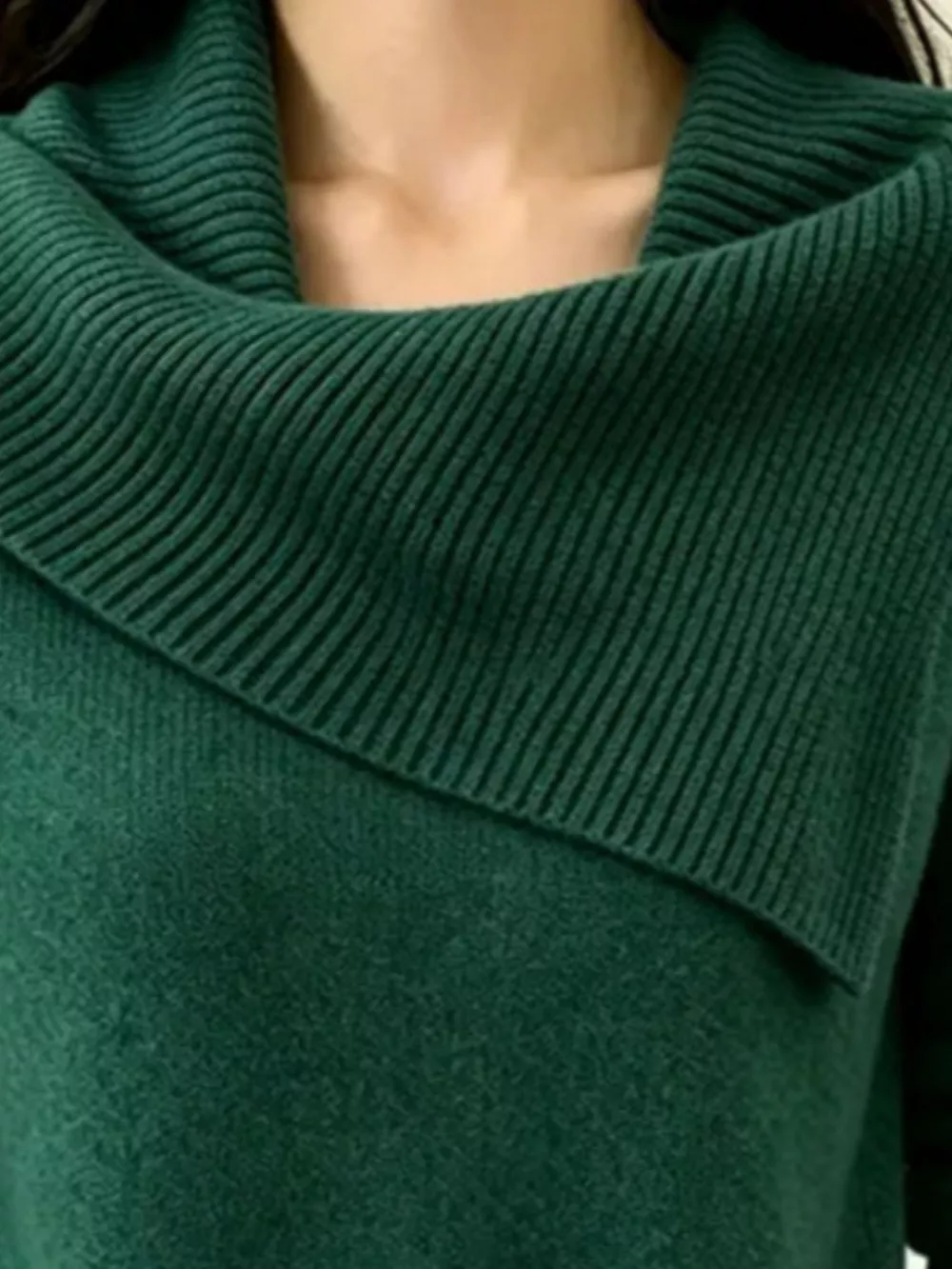 Full Size Asymmetric Ribbed Collar Sweater Plus Size, image 14