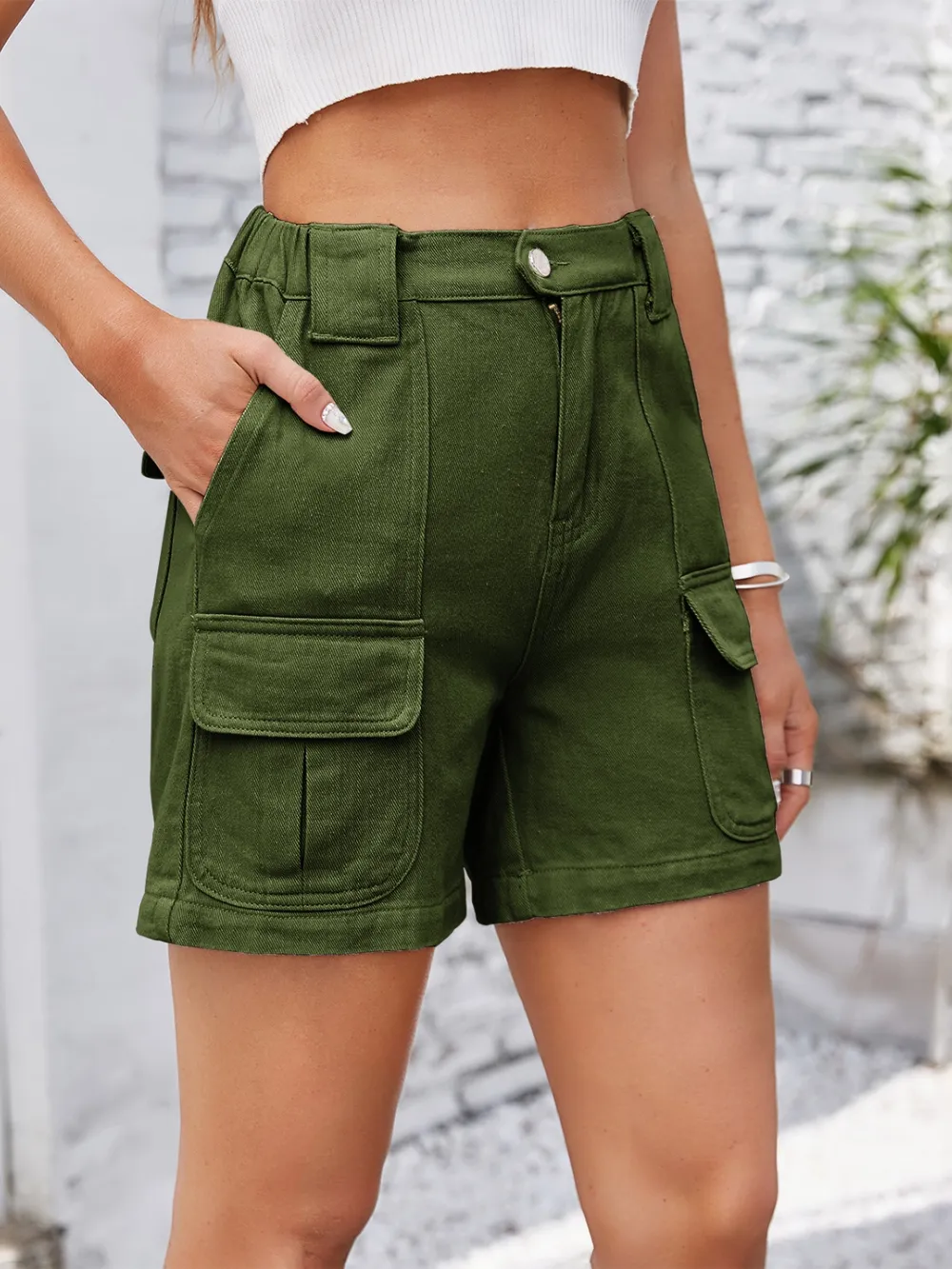High Waist Washed Denim Shorts, image 10