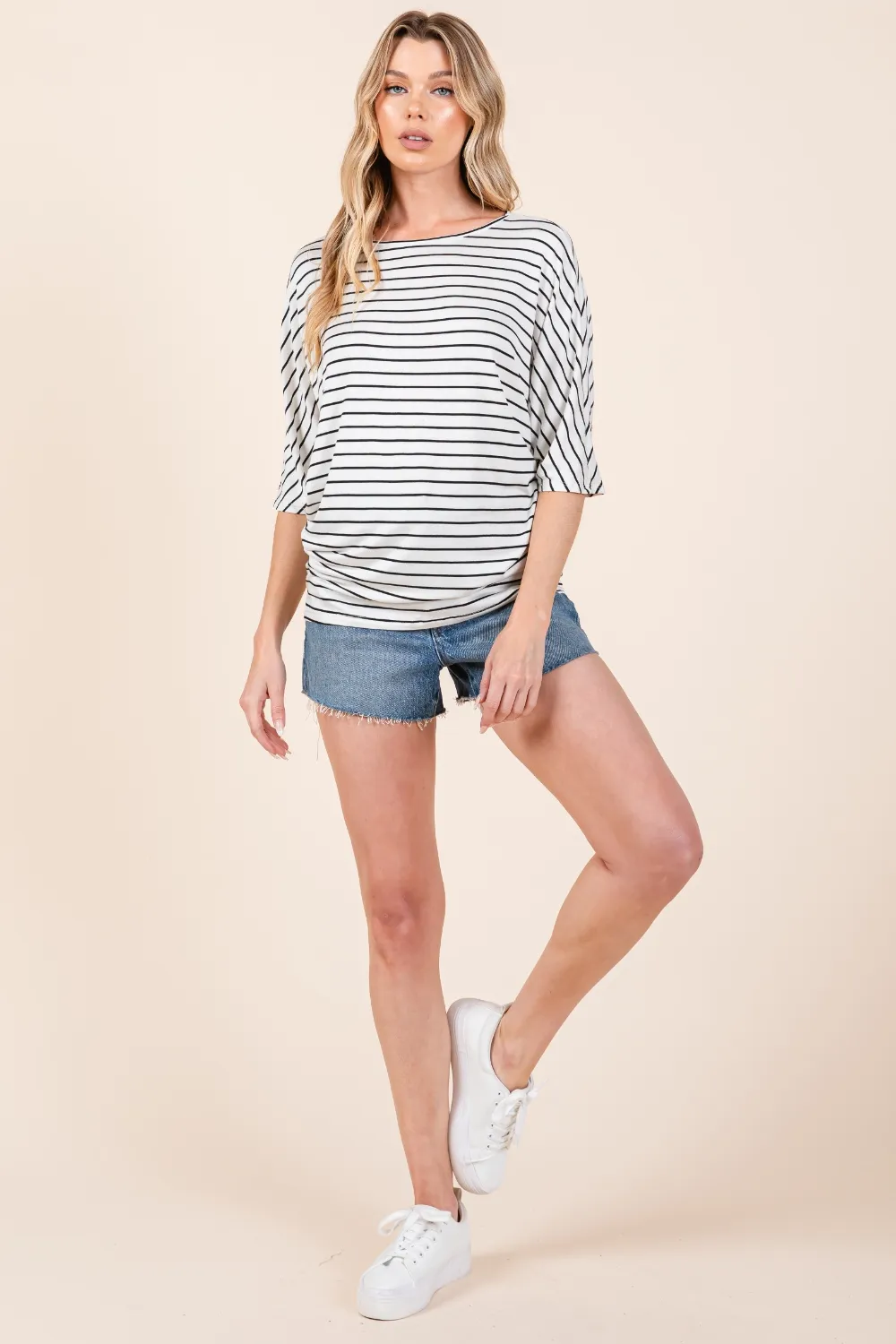 Striped Boat Neck Dolman Sleeve Top, image 3