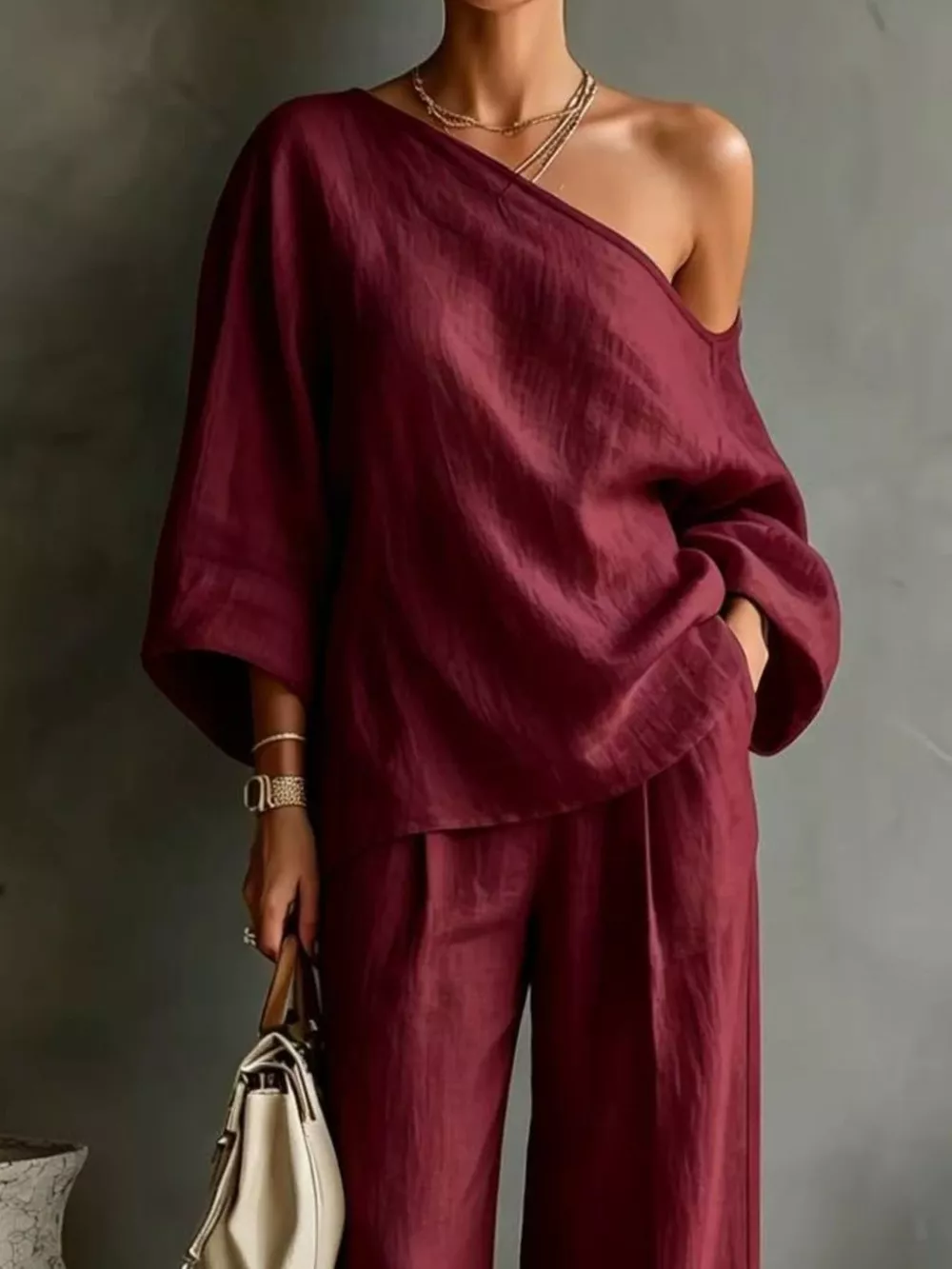 One Shoulder Top and Wide Leg Pants Set, image 16