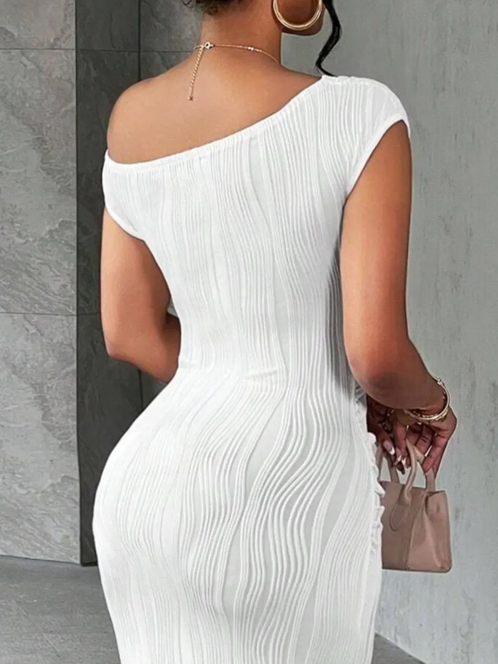 Textured Single Shoulder Bodycon Maxi Dress, image 5