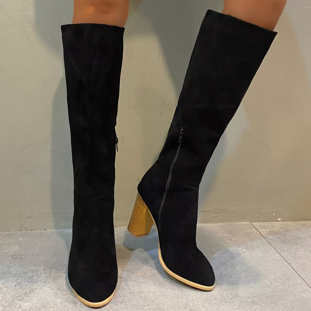 Point Toe Knee-High Suede Block Heel Boots, image 11