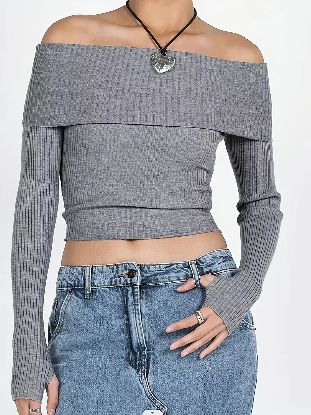Off-Shoulder Ribbed Knit Sweater