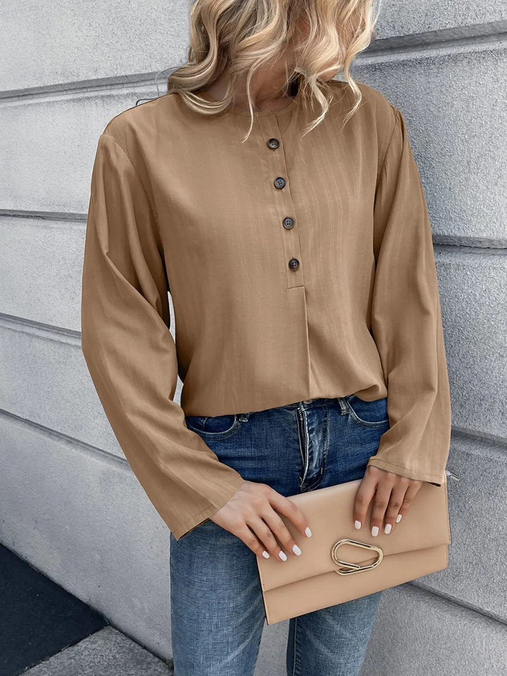 Half Button Long Sleeve Blouse, image 7