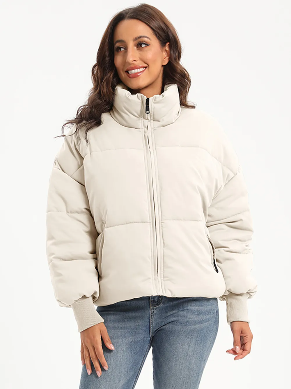 Zip Up Turtleneck Long Sleeve Puffer Jacket, image 6