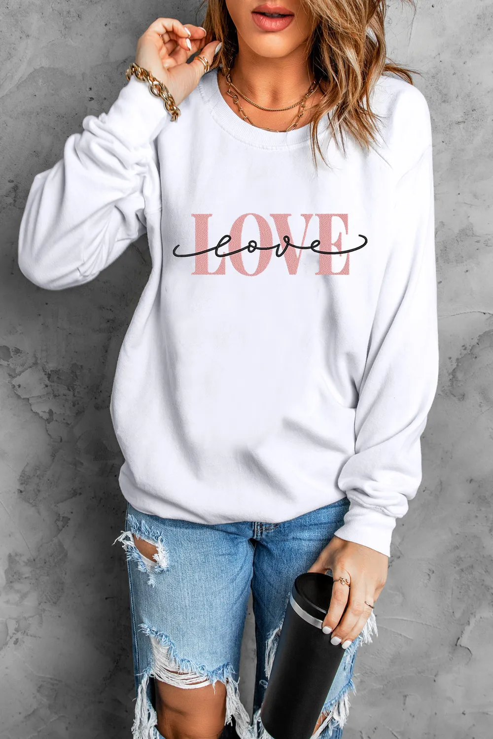 LOVE Round Neck Dropped Shoulder Sweatshirt, image 5