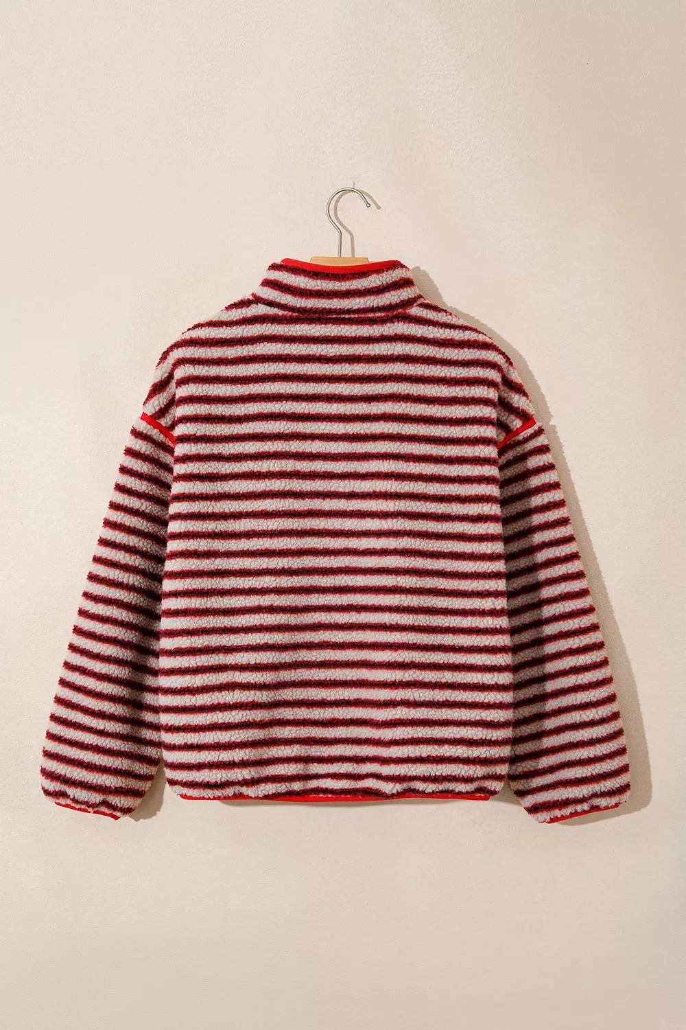 Striped Fuzzy Colorblock Button Placket Sweatshirt, image 5