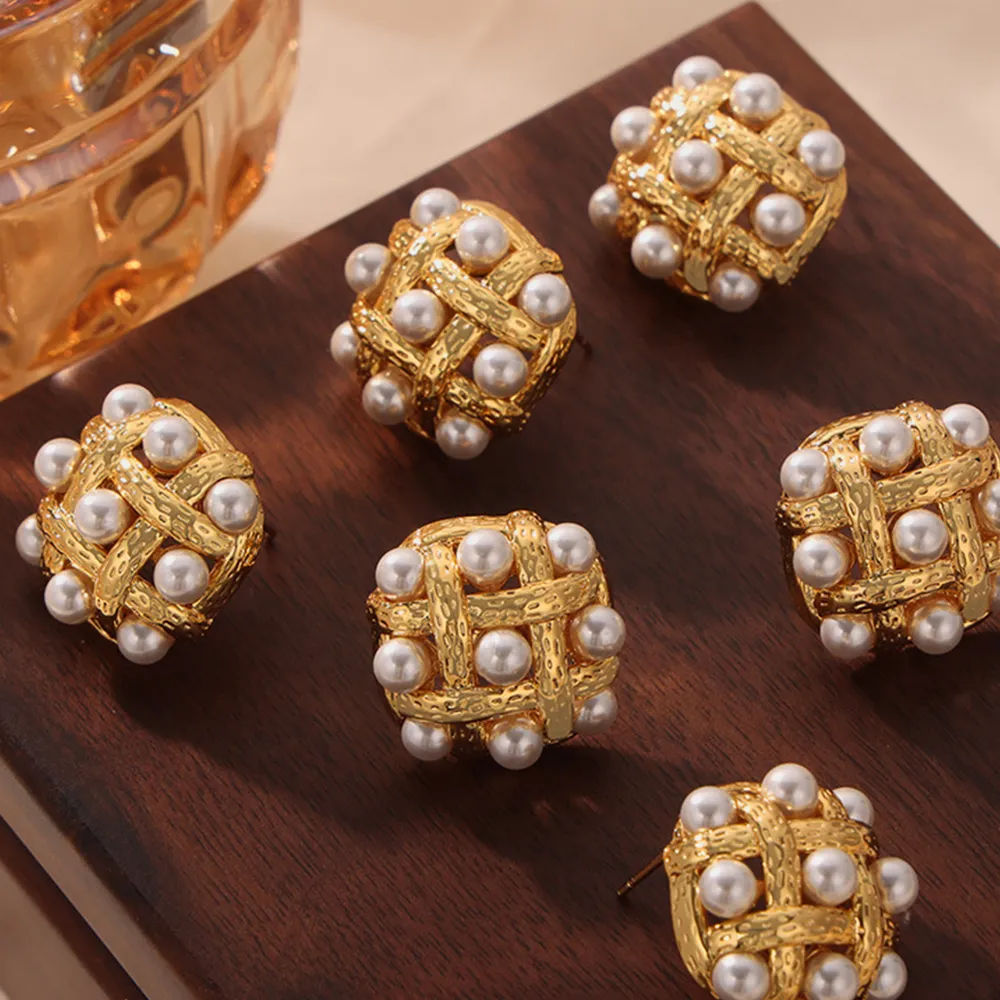 Copper Shell Pearl Stud Earrings, image 4