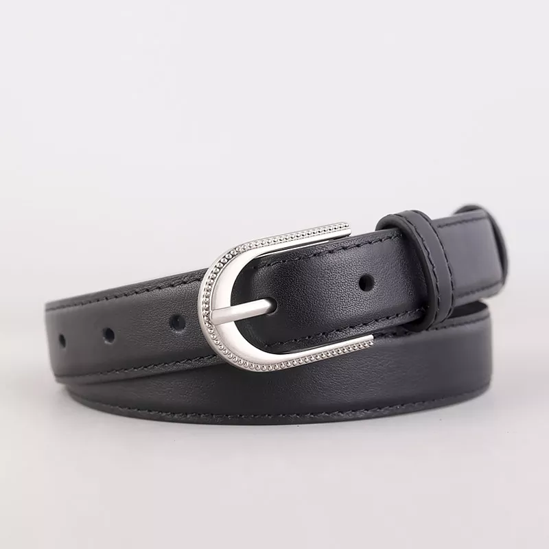 Leather Belt with Rhinestone Buckle