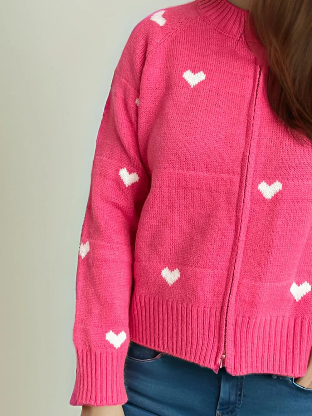 Heart Round Neck Zip Up Cardigan, image 19