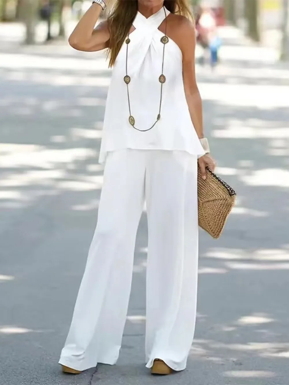 Halter Top and Wide Leg Pants Matching Set, image 2