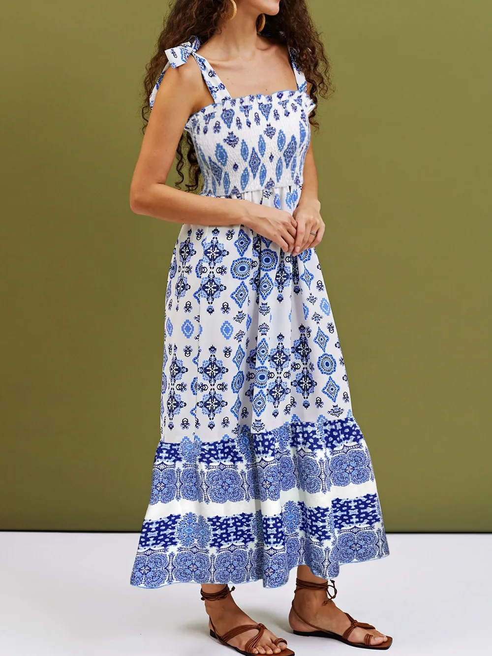 Smocked Printed Square Neck Cami Dress, image 3