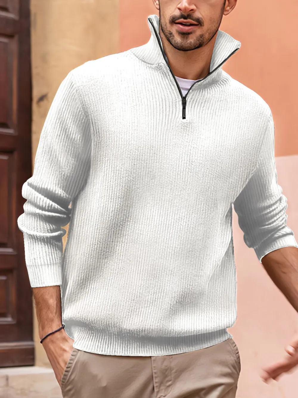 Men's Full Size Quarter Zip Long Sleeve Top Plus Size, image 6