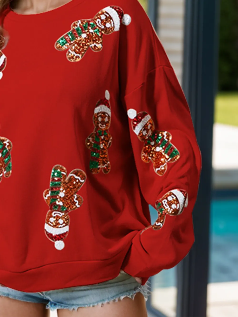 Sequin Gingerbread Man Long Sleeve Sweatshirt, image 4