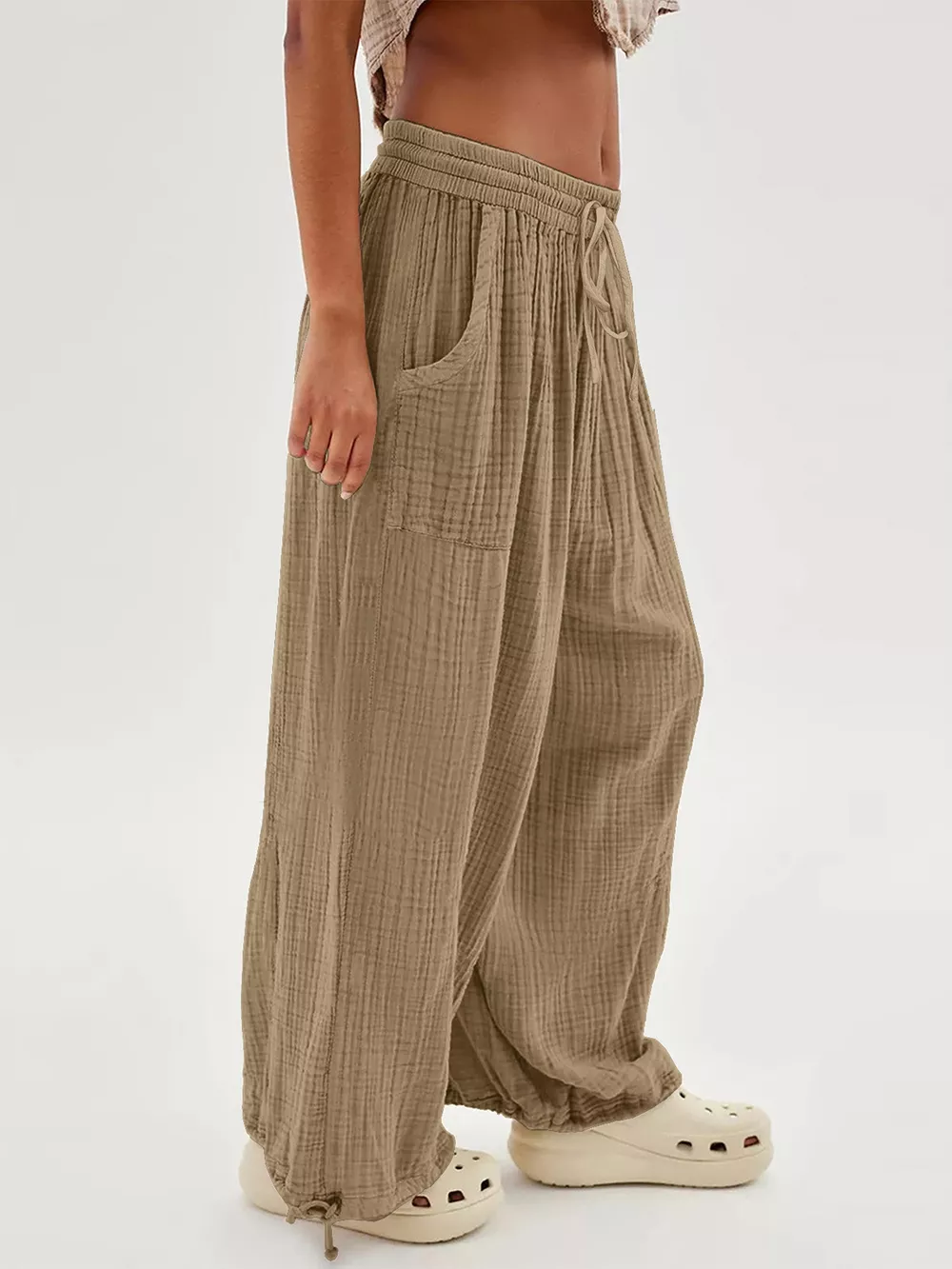 Loose Fit Gauze Drawstring Pants, image 4