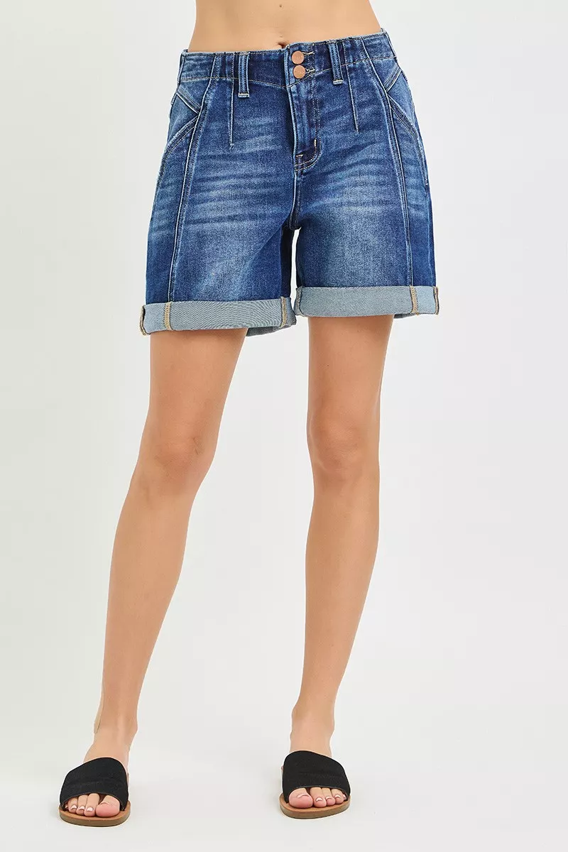 High Rise Seamed Roll Up Shorts, image 4