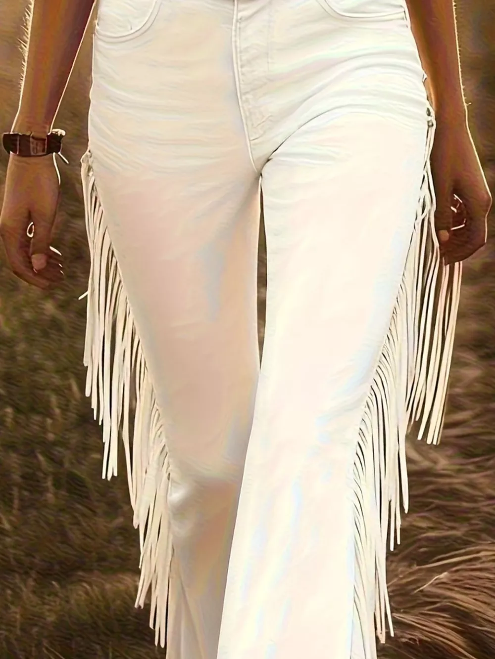 Fringe Trim Flare Pants, image 5