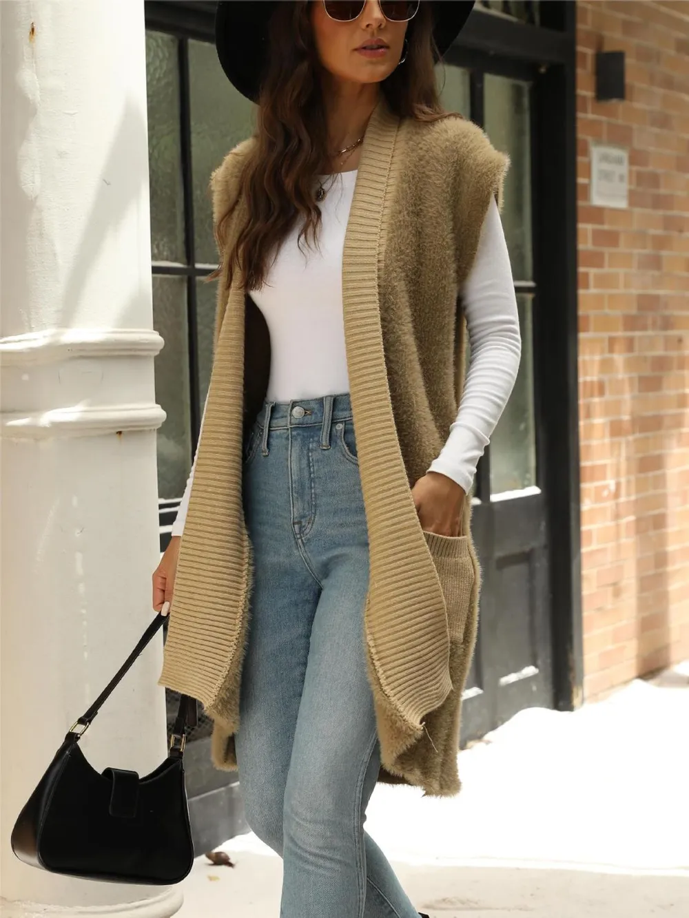 Pocketed Open Front Cap Sleeve Cardigan, image 3