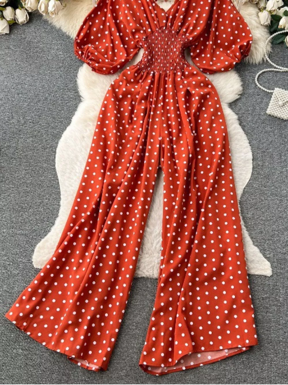 Smocked V-Neck Wide Leg Jumpsuit, image 15