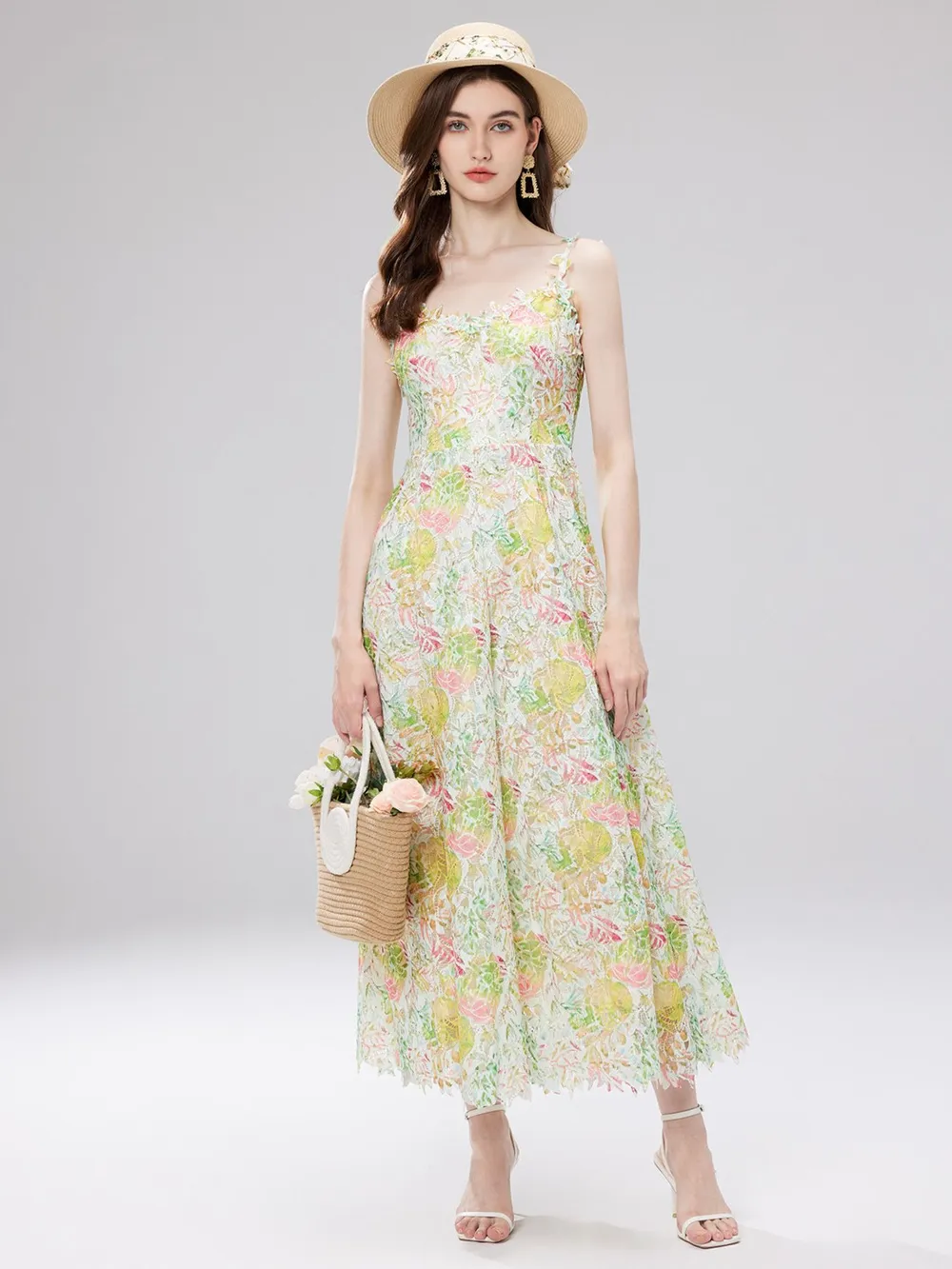 Floral Lace Sleeveless V-Neck Midi Dress, image 13