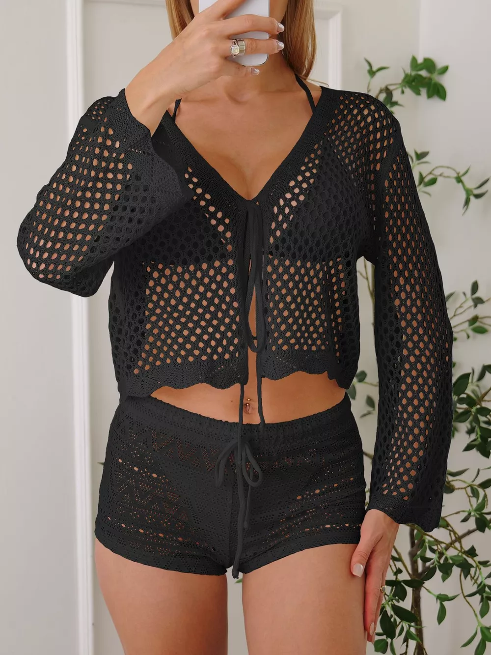 Crochet Tie-Front Knit Cover Up, image 12