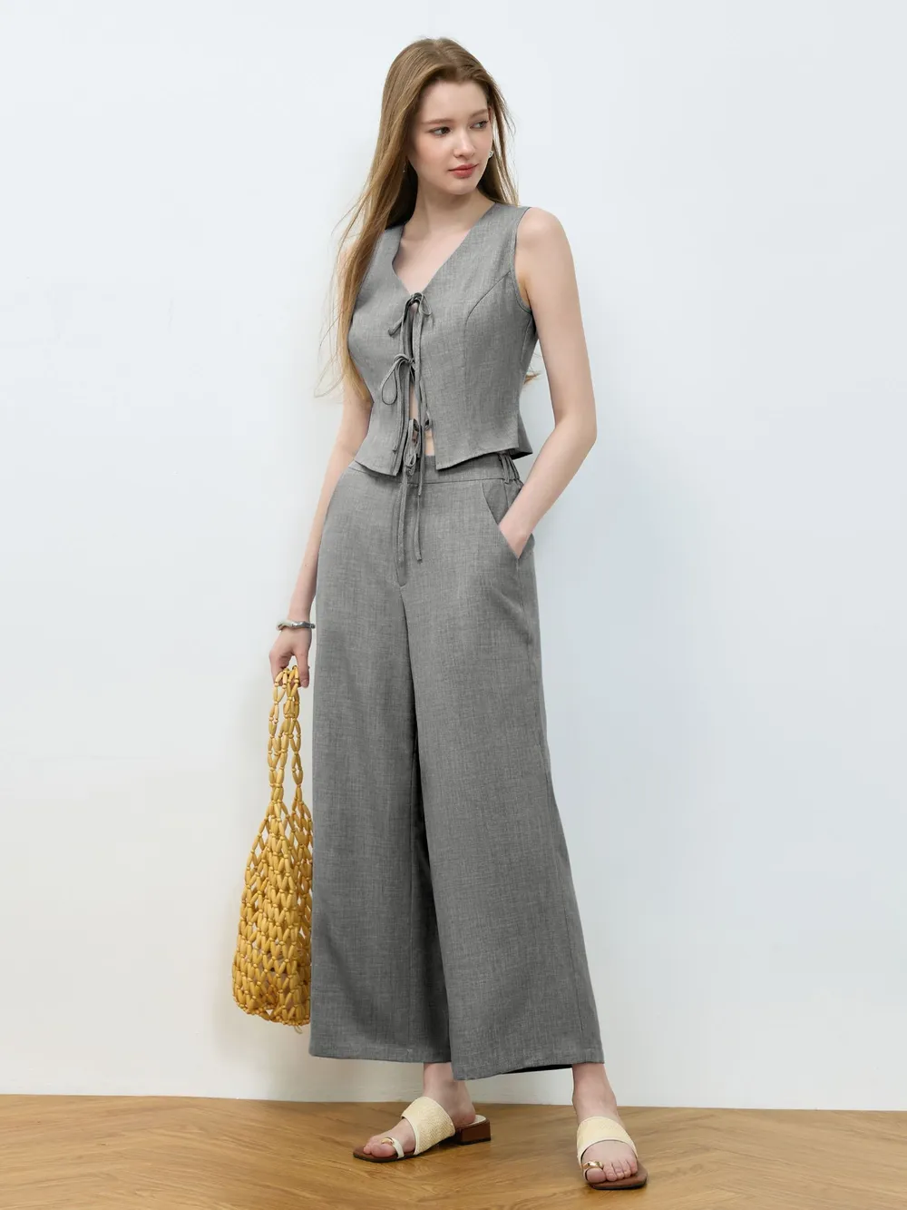 Tie Front Vest and Wide Leg Pants Set, image 15